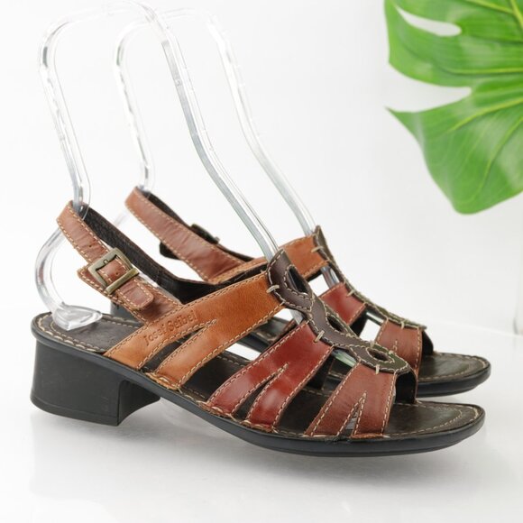 Josef Siebel Womens Sandal Size 38 7 Tan Brown Leather Heel Strappy Slingback - Picture 11 of 13